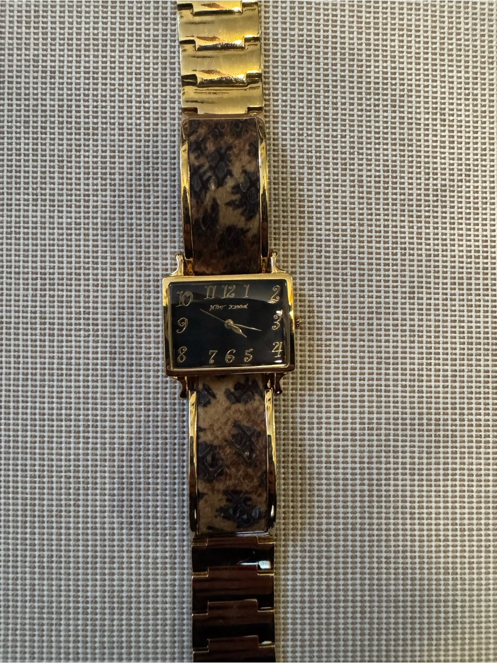Betsey Johnson Gold and Brown Leopard Print Half Bangle Bracelet Watch